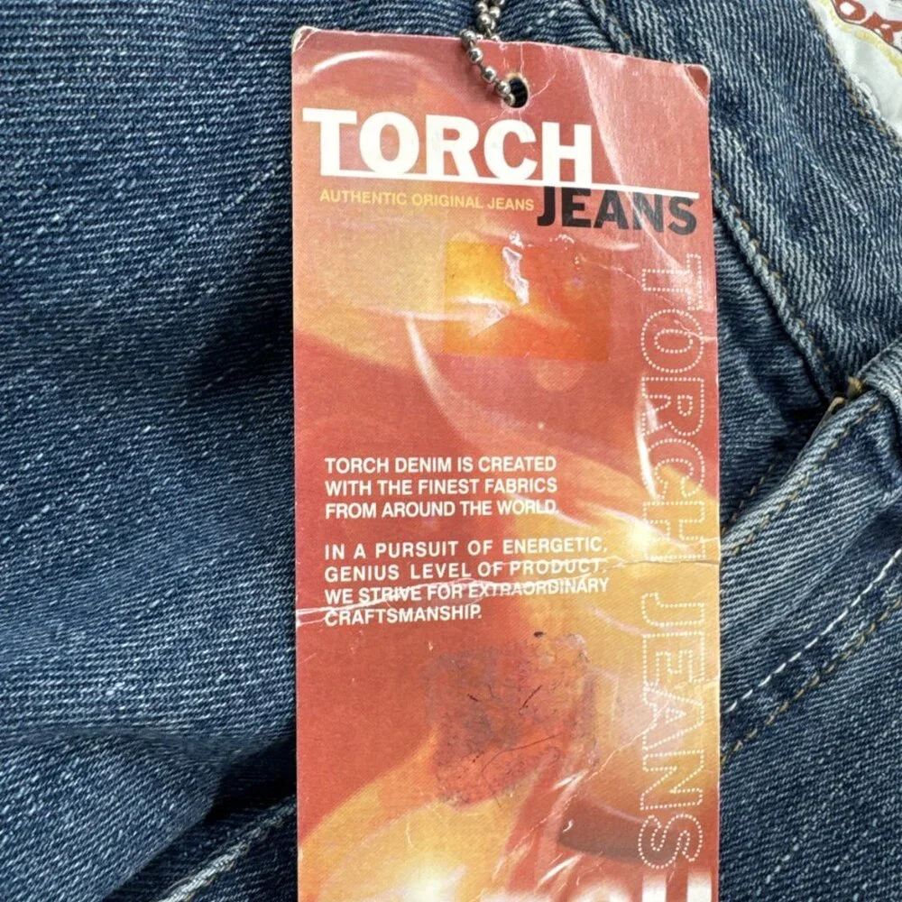 Y2K Torch Jeans Mens 48x34 Denim Patchwork Distressed Wide Baggy Hip Hop Urban - Picture 6 of 13
